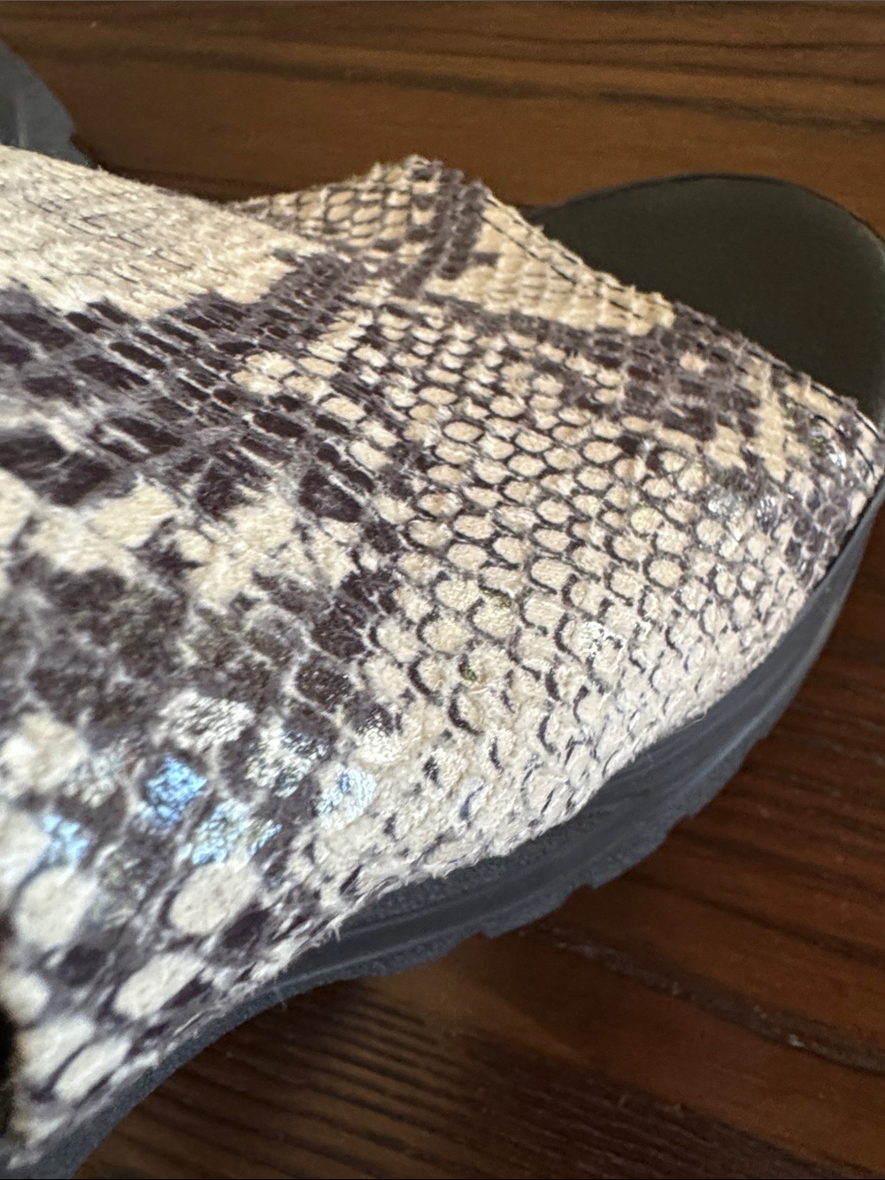 Topshop Snake-Print Platform Slide Mules in Black and Gray - Picture 3 of 9